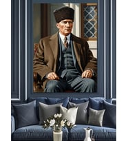Mustafa Kemal Atatürk Oturuşu Dekoratif Kanvas - Mdf Ahşap Tablo
