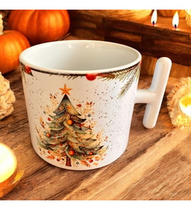 Yeniyıl Hediyelik Kupa, 2025, Çam Ağacı, Merry & Bright, Özel Tasarım Porselen Kupa