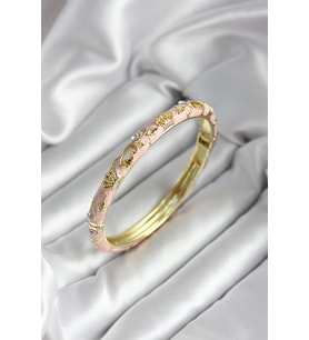 Mineli Pirinç Açık Pembe Kraliçe Taç Desenli Zirkon Taşlı Gold Renk Kadın Kelepçe