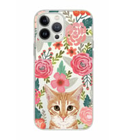 Iphone 15 Pro Uyumlu Kedi ve Çiçek Desenli Şeffaf Telefon Kılıfı