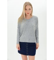 9100930 Yumoş V Yaka Önü İncili Bluz GRI (Gri)