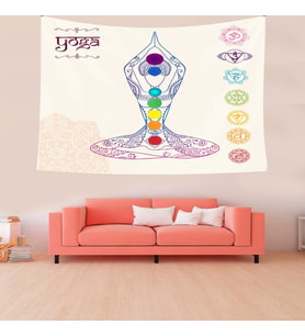 Yoga Enerji Çakralar Leke Tutmaz Kadife Dokulu Kumaş Duvar Örtüsü Duvar Halısı Tapestry (Çok Renkli)