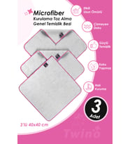 Twino 3'lü Mikrofiber Temizlik Bezi 40x40 Çok Amaçlı Mobilya Halı Koltuk Ovma Silme Toz Alma Bezi