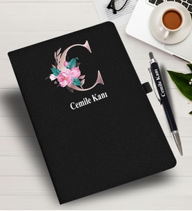 Kişiye Özel harf Tasarımlı  İsme Özel Defter ve Kalem