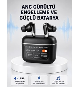 ANC Teknolojili Kablosuz Bluetooth Kulaklık – Dokunmatik, Dijital Göstergeli, Yüksek Ses Kalitesi