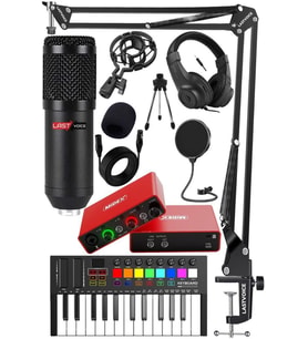Midex Midi Paket-1 Stüdyo Ekipmanları Seti Ses Kartı Midi Klavye Mikrofon Kulaklık