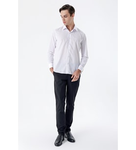 Beyaz Klasik Yaka Uzun Kol Cepsiz Slim Fit Basic Pamuklu Gömlek 1004255059