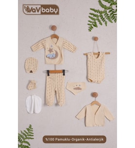 VaVBaby Organik Hastane Çıkışı 8’li Sleepy Bear Mavi