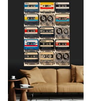 Retro Kaset Kolar Deseni Dekoratif Kanvas - Mdf Ahşap Tablo