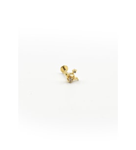 Kanatlı Yıldız Tragus Piercing – Gold, Zirkon Taşlı, Anti Alerjik, Çelik Barlı, 8 mm