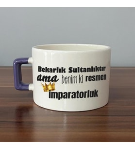 Bekarlık Sultanlıktır Ama Baskılı Mor Kulplu C Fincan