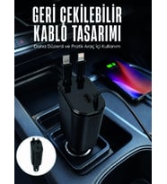 Dijital Voltaj Göstergeli Araç Şarj Cihazı Geri Çekilebilir Kablolu 4 Portlu Hızlı Şarj Adaptörü