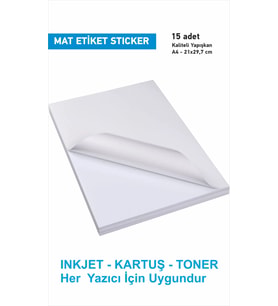 15li Kartuşlu Mürekkepli Tüm Yazıcılara Uygun a4 Yapışkanlı Mat Kuşe Etiket Yapışkan