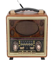 M-2027BT Gerçek Ahşap Eskitme Kaplama Radyo Fm Am Sw USB Tf Aux Destekli Bluetooth Hoparlör, Kahverengi