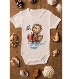 Erkek Ekru Bebek Denizci Baskılı Çıtçıtlı Body zıbın