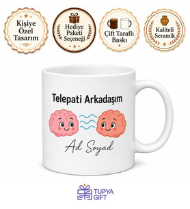 İsme Özel Telepati Arkadaşım Yazılı Komik Kupa Bardak Hediye