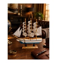 İsime Kişiye Özel Dekoratif Premium Ahşap El Yapımı Yelkenli Gemi Maketi 24 x 24CM Biblo Hediye 529A