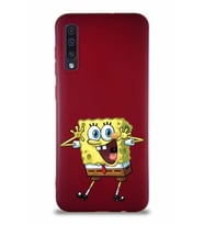 Samsung Galaxy A50 Soft Premier Kapak Sünger Bob Tasarımlı Silikon Kılıf - Mürdüm (Şeffaf)