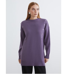 LCW Modest Mor Bisiklet Yaka Kadın Triko Tunik