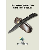 Türk Bayrak Desen Kılıflı Metal Siyah İnce Çakı – 15,5 cm
