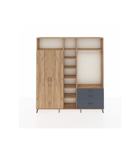 Arges Dolap 9 Raflı 3 Çekmeceli 2 Askılı 220x30x243 Çam-Çam/Antrasit