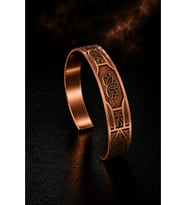 Lotus Yaşam Çiçeği İşlemeli Bakır Bileklik Otantik El İşçiliği Ayarlanabilir Unisex Tasarım