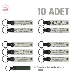 Halk Oyunları Ekibine Teşekkür Amaçlı, 10'lu Set, İsim Yazılabilen Hatıra Anahtarlık, Beyaz & Yeşil