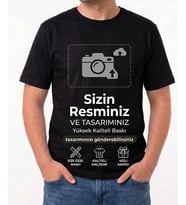 Kişiye Özel Tasarlanabilir Fotoğraf Resim Yazı Baskılı Siyah Tişört