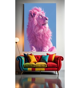 PEMBE ASLAN 2 Ev Duvar Salon Güzellik Salonu Ofis Dükkan Dekarasyon Kanvas Tablo (Çok Renkli)