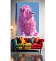 PEMBE ASLAN 2 Ev Duvar Salon Güzellik Salonu Ofis Dükkan Dekarasyon Kanvas Tablo (Çok Renkli)