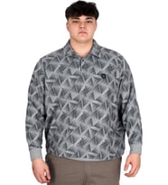 Mode XL Büyük Beden Erkek Polo Yaka Sweatshirt Baskılı Selanik U24440 Gri Melanj