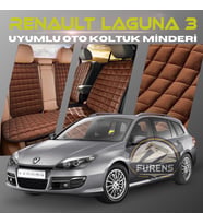 Renault Laguna 3 Kahverengi Renk Tay Tüyü Cepli & Terletmez Sırtlı Oto Koltuk Minder Seti - Koltuk Koruma Kılıfı (ÖN & ARKA TAM SET)
