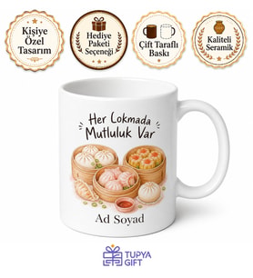 Dim Sum Temalı Baskılı Kupa Bardak Hediye Porselen Mug Özel Tasarım