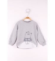 Toontoy Kız Çocuk Kedi Baskılı Sweatshirt ( Gri-Melanj)