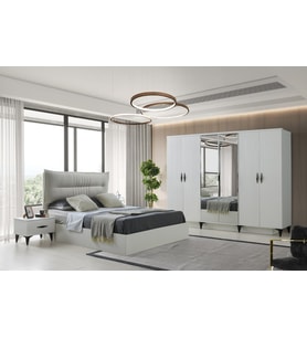 LADİN MDF YATAK ODASI TAKIMI (Beyaz)