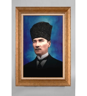 Altın Varaklı Çerçeveli Paspartulu Atatürk Tablo a704 (Gold)
