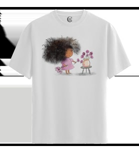 Flower Girl - %100 Pamuklu Kadın Beyaz Tişört - Premium Quality (Siyah - Beyaz)