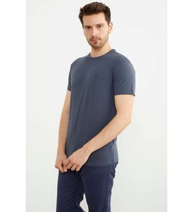 Sıfır Yaka Basic Tişört - Füme