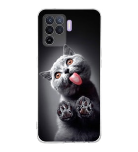 PrintiFy Oppo A92 ile Uyumlu Kedi 2 Kamera Korumalı Şeffaf Kılıf