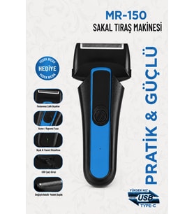 Jasper Mr-150 Mavi Şarjlı Yedek Başlıklı Sakal Tıraş Makinesi Erkek Kişisel Bakım Sinekkaydı Tıraş
