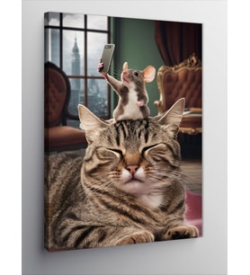 Kanvas Tablo Selfie Çeken Fare Ve Kedi