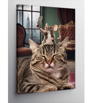 Kanvas Tablo Selfie Çeken Fare Ve Kedi