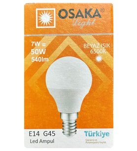 (1 Adet) Osaka 7W (50W) Beyaz Işık E14 Duylu (İnce Duy) Led Mini Ampul