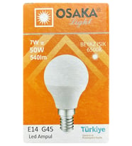 (1 Adet) Osaka 7W (50W) Beyaz Işık E14 Duylu (İnce Duy) Led Mini Ampul