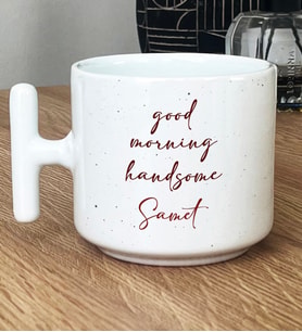 Kişiye Özel Good Morning Handsome Hediye T Kupa Bardak Sevgiliye Hediye (Beyaz)