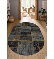 Dijital Baskılı Kaymaz Taban Yıkanabilir Oval Salon Halısı Mutfak Halısı Yolluk NDO-HT-918 (Gold)