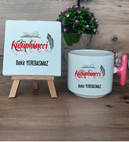 Kütüphaneci Hediye Seti Kupa Bardak T Kulplu ve Dekoratif Taş Kütüphaneciye Hediye (Model 4)