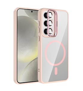 Samsung Galaxy S25 Kılıf Kamera Lens Hediyeli Standlı M-Safe Şarj Özellikli Etro (Pembe)