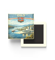 Retro Norveç Oslo Şehri Temalı Vintage Buzdolap Magneti – 9x9 cm