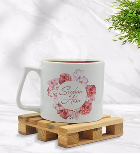BK Gift Kişiye Özel Çiçek Tasarımlı Middle Beyaz Kupa Bardak Model 2